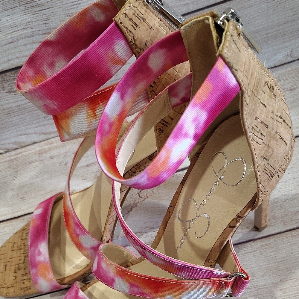 Jessica Simpson Pink and Tan Strappy Heels - Picture 7 of 9